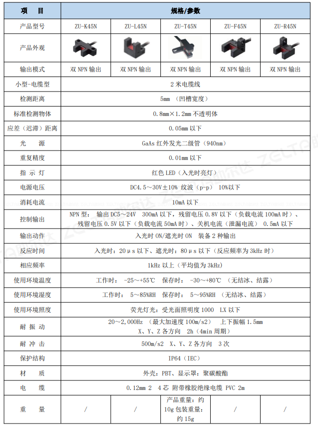 【新款】zelta助尔达新发布一款ZU-T45N微型光电传感器