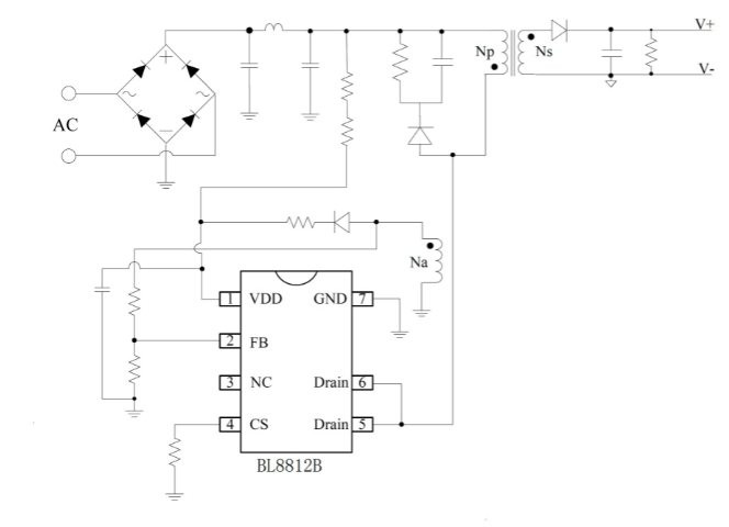 上海贝岭BL8812B，原边反馈小功率控制芯片，集成了650V/2A的高压功率MOS